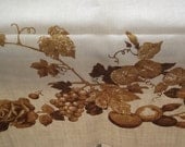 Vintage  Linen Tablecloth  beige brown fruit leaf  design 66x50