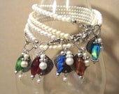 Silver Shell, Aqua Glass Twist Bead & Pearls Charms Anklet
