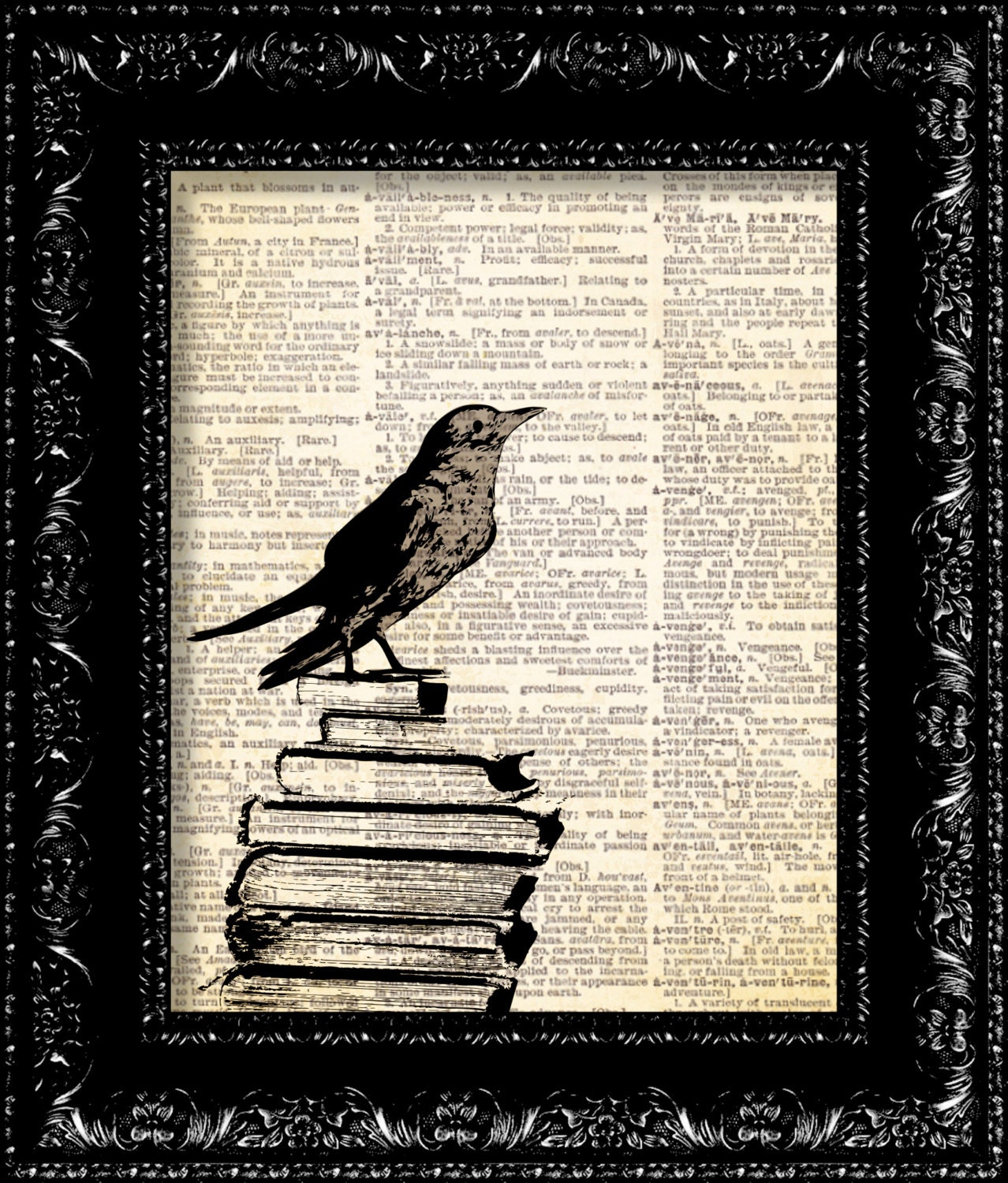 I Love Big Books Bird Art Print - Vintage Retro Inspired - Collage Art Print -  8x10 Art Print Poster