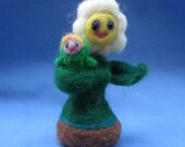 Flower Mama and Baby with smiling faces. Needle felted soft sculpture figure. Celebrate Springtime, Easter, Mother's Day, Gardens, Love