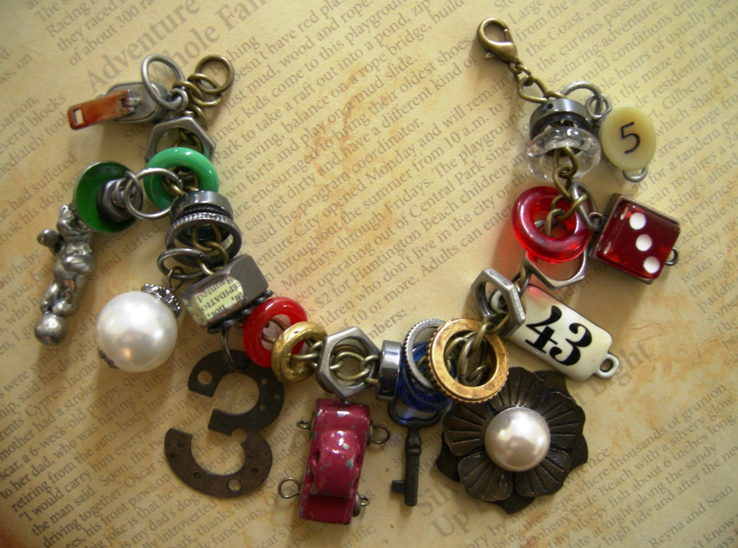Industrial Chic Metal Urban Mixed Media Altered Art Steampunk Charm Bracelet Jewelry