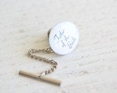 Tie Tack - Father of the bride wedding day accessory -  white and black script font - Handmade in the USA