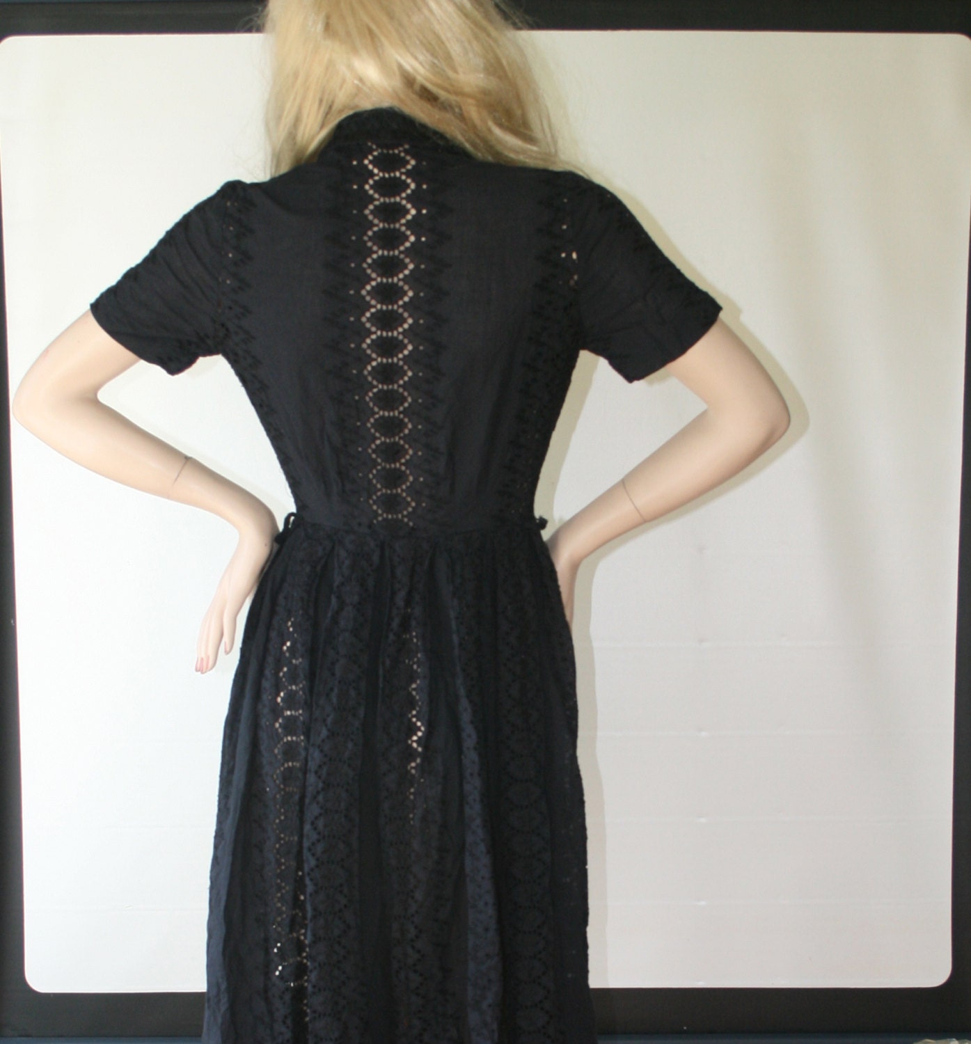 1950's Black Summer Dress with Shear Eyelet Lace