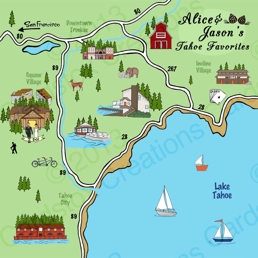 Custom Wedding Map Digital File Lake Tahoe