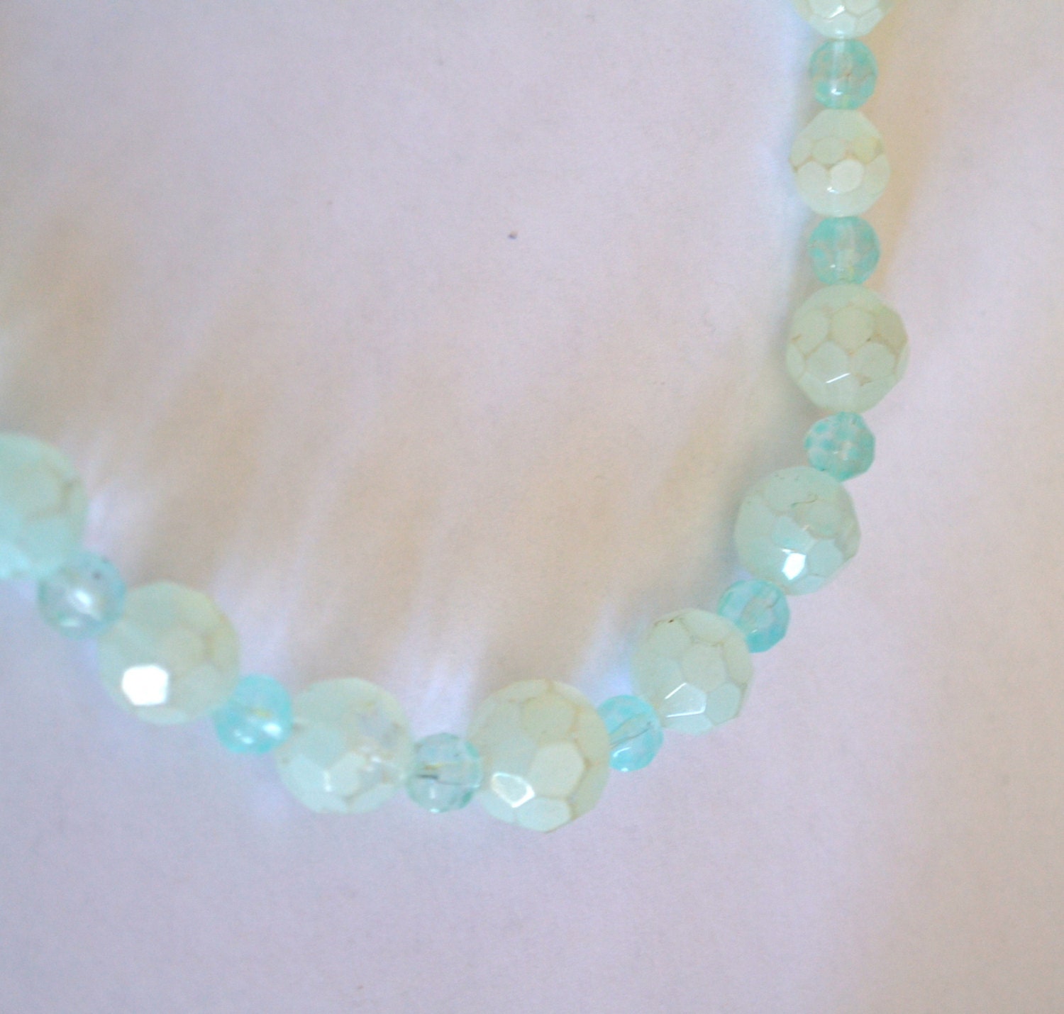 Vintage Robert Rose Necklace, Aqua Marine Glass Beads, Shabby Chic Accessory, Item No. B590
