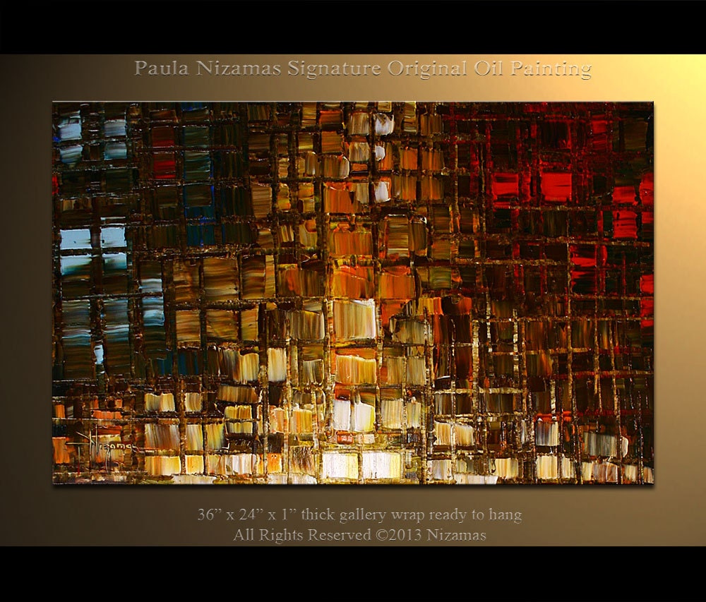 36"  ORIGINAL City Oil Painting Modern Palette Knife Abstract Painting The City  from  P. Nizamas oo