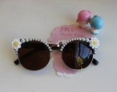 Retro Oversize Daisy & Ivory Pearl Black Clubmaster Retro Sunglasses
