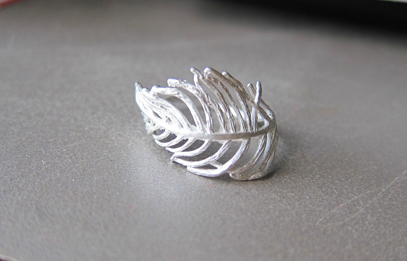 Silver Leaf Ring. Adjustable Ring. Simple Ring. Modern Ring.