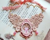 BUTTERFLY PRINCESS Ooak Shabby Chic Romantic Short Victorian Lace Antique Rose Cameo Necklace, Wearable Art