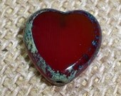 Red Heart Bead 15mm Czech Glass Picasso Blue Green HEARTS AFIRE (6)