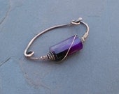 Purple Agate copper shawl or sweater pin - Rustic ox