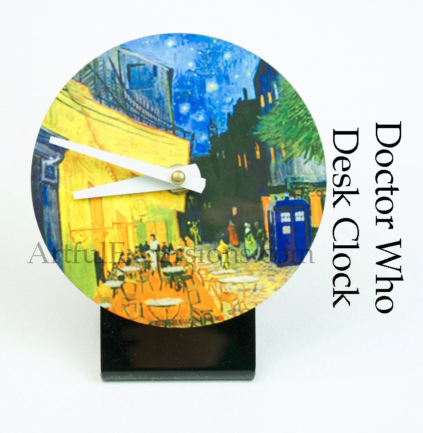 Doctor Who desk clock Van Gogh dr who Tardis, Doctor Who clock desk Cafe terrace  geek gift idea