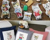 Cat Cotton Linen Fabric Children Fabric Curtain Quilting Bags Fabric- One panel 140x41cm f002