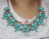 Turquoise Bubble Bib Necklace, Handmade Bubble Jewelry Bib Necklace Statement Necklace(619-turquoise )