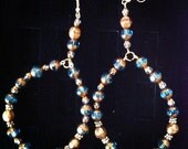 Blue and Cinnamon Beaded Dangle Earrings