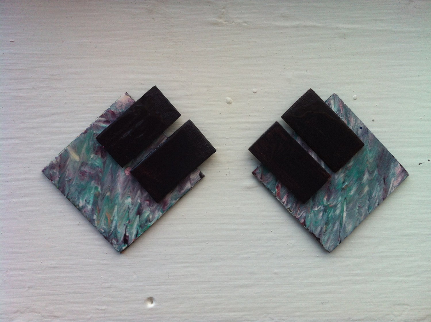 Hand painted Purple and Teal Splash Post Earrings