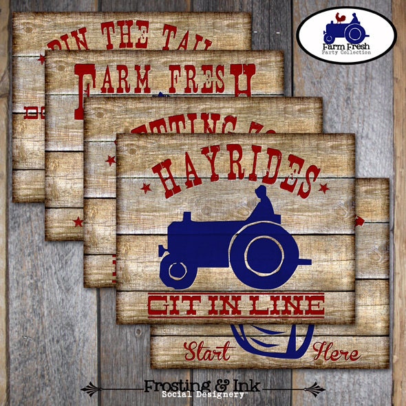 Farm Party - Barnyard Birthday Party - Activity Signs - Game Signs - Printable (Farm Animal, Tractor, Vintage)