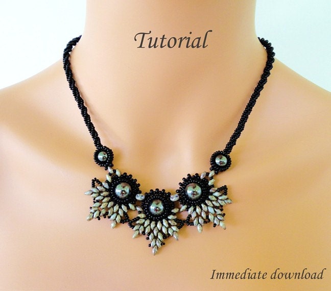 PDF for Eladven beadwoven necklace beading turorial - beadweaving beaded super duos bead jewelry - beading pattern