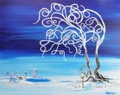 Fantasy winter wonderland original painting, Tree art, Frozen fairy tree, Fantasy Art, Surreal, Whimsical Blue Winter Painting