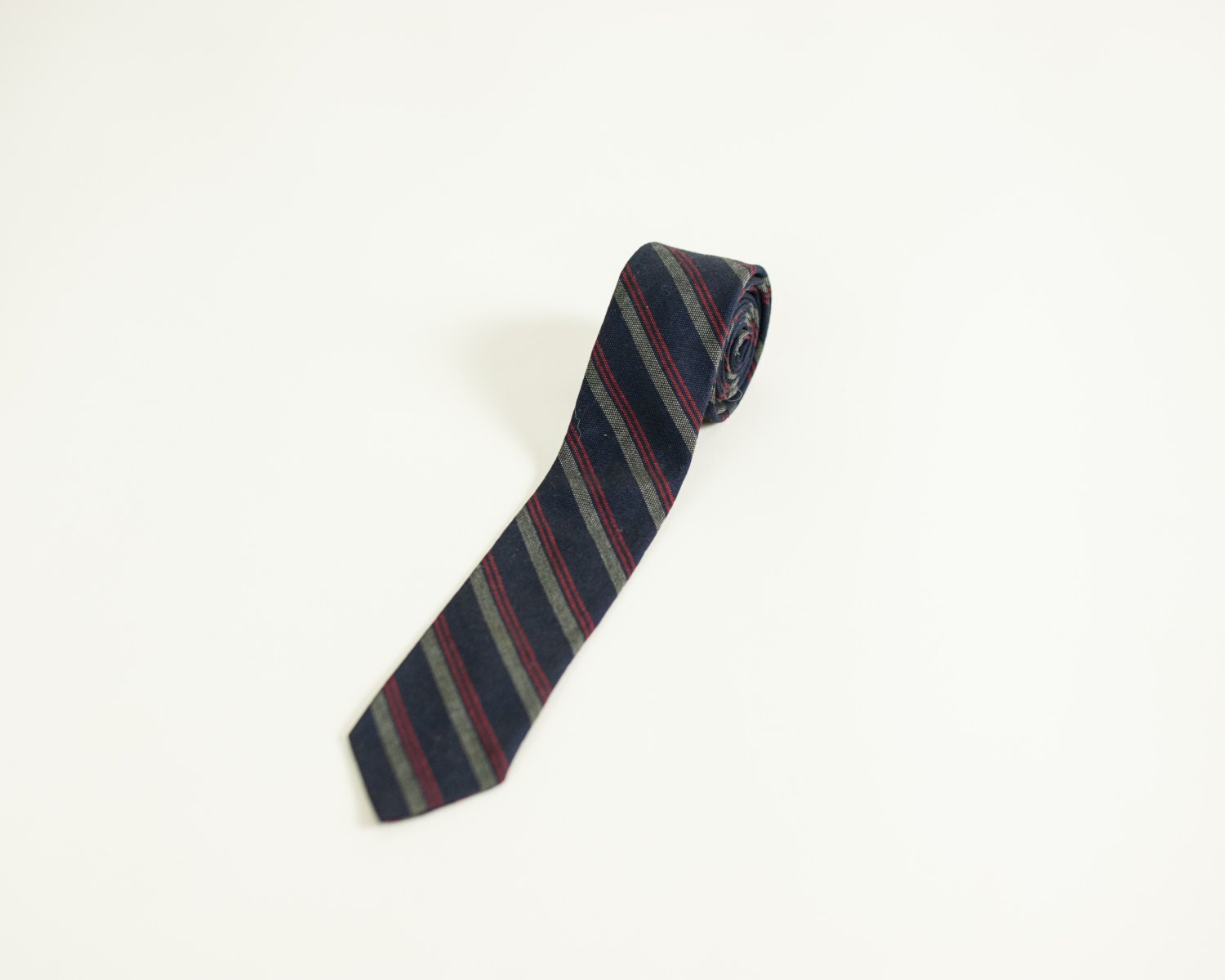 Vintage 1960's / 1970's Blue, Grey, & Red Striped Skinny Necktie by SUPERBA