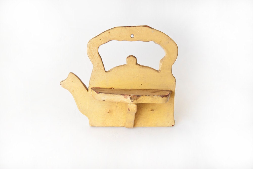 Rustic Wooden Teapot Shelf-Key Holder-Yellow-Kitchen