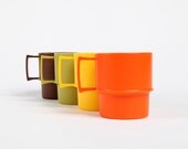 Tupperware Mugs Set of Four Yellow Green Brown Orange