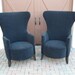 Curved round back arm chairs blue velvet
