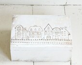 Hand painted box 20x30cm, wooden box, wood case, decorative box, trinket box, keepsake box, recipe box, rustic art box, houses, village