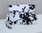 Wedding clutch black and white pleated wristlet purse