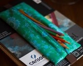 Zippered pencil case, pouch with elastic wrap around band