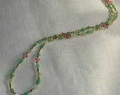 Spring Special, May Birthstone Chrysophrase Necklace with Pink Quartz Briolette Pendant Makes Great Mothers Day Gift FREE SHIPPING