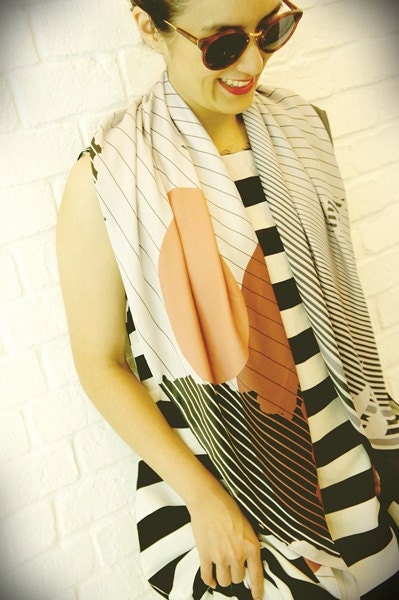 Sunset Print Satin Scarf/Shawl. Original Design by Kitsch Decors