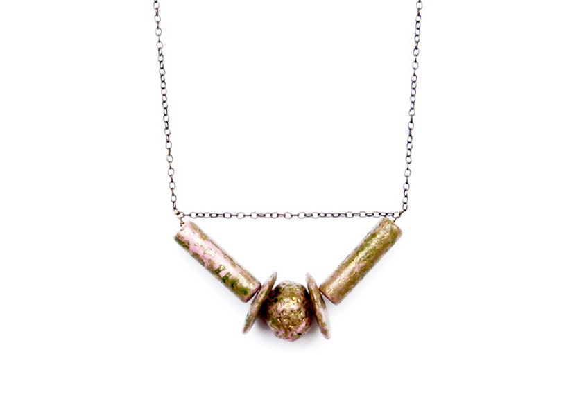 Geometric Necklace / Tribal / Ceramic Necklace / Pink and Gold Necklace