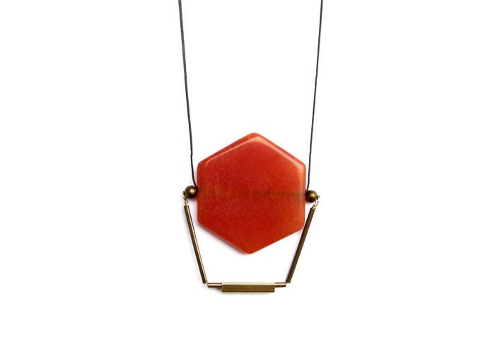 Honeycomb Necklace / Hexagon Necklace / Agate Necklace / Birthstone Necklace / Orange necklace - JullMade