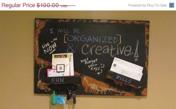 ON SALE Organized Chaos Series Mail Organizer Chalkboard Functional Art