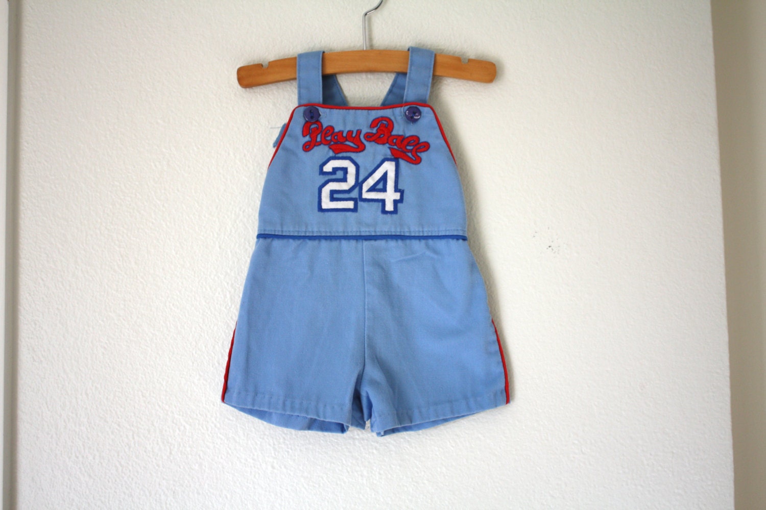 Vintage Healthtex Blue Baseball Baby Overalls, Shortalls, PlayBall Size 9 Months