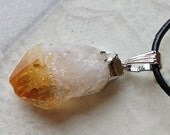 1 Piece of 1" x 0.5" Raw Citrine Point Pendant  With Leather Cord Necklace (5) (tm.)