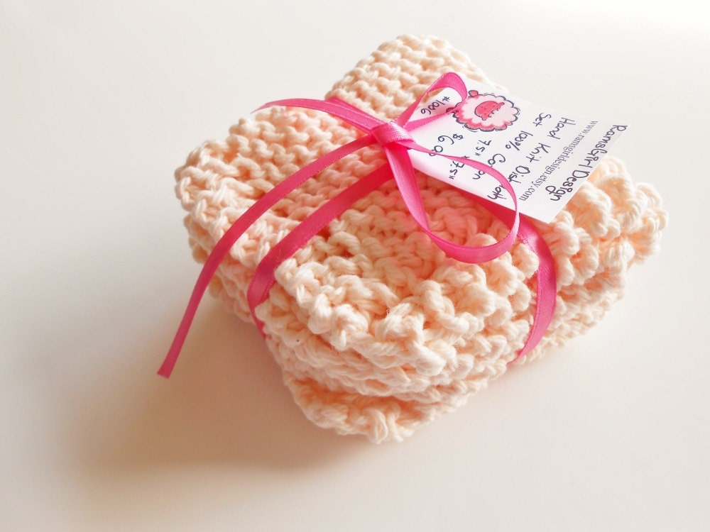Peach Cotton Dish Cloths - Set of 2