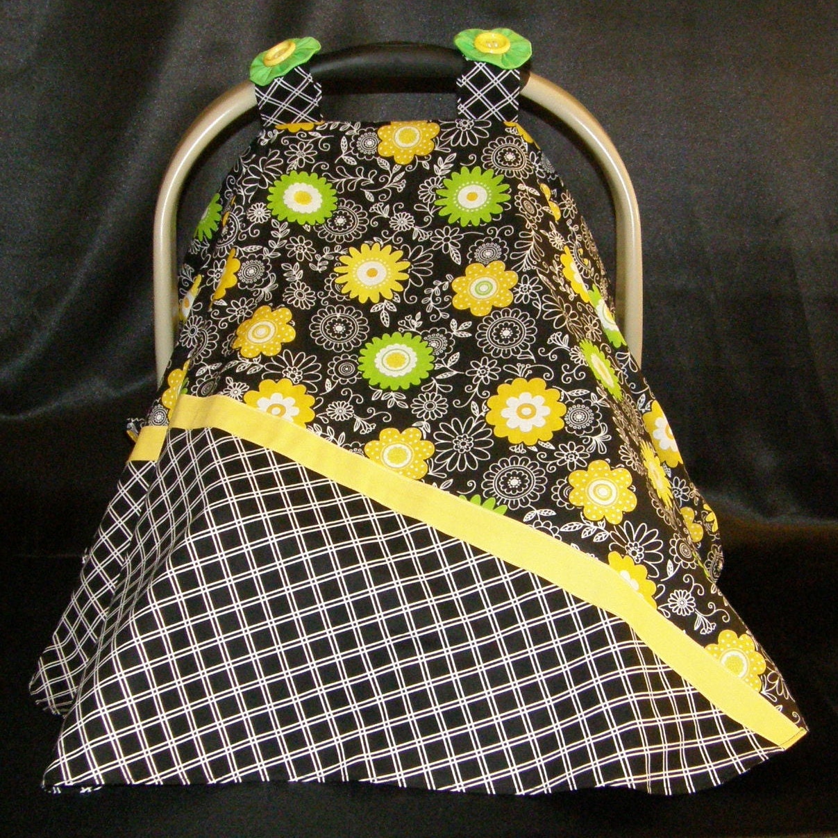 Car Seat Canopy - Yellow and Lime Green Flowers