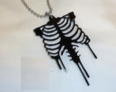 Acrylic SKELETAL RIBCAGE Pendant Necklace Black Bead Chain