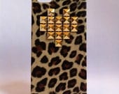 Studded Leopard iPhone Case Gold Heart Studs Back Case iPhone 5