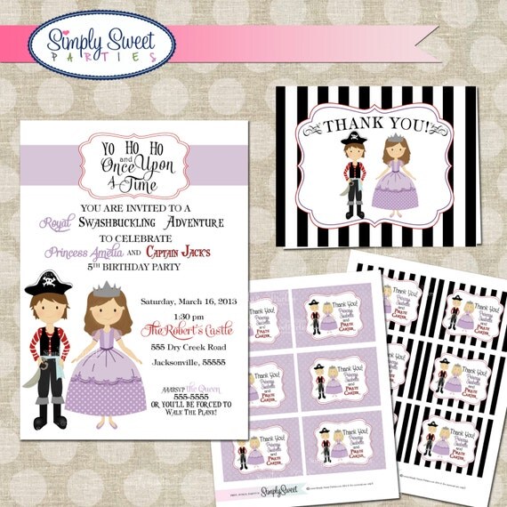 Pirate and Princess Birthday Party Package- Printable PDF files Il_570xn