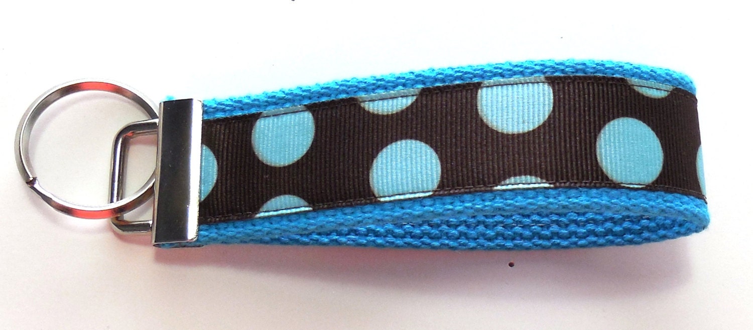 Dots or Spots Turquoise Dark Chocolate Brown Key Fob Key Ring Key Chain Wristlet