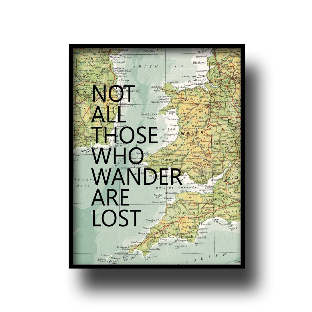 vintage map atlas book page quote typography art print poster not all those who wander are lost