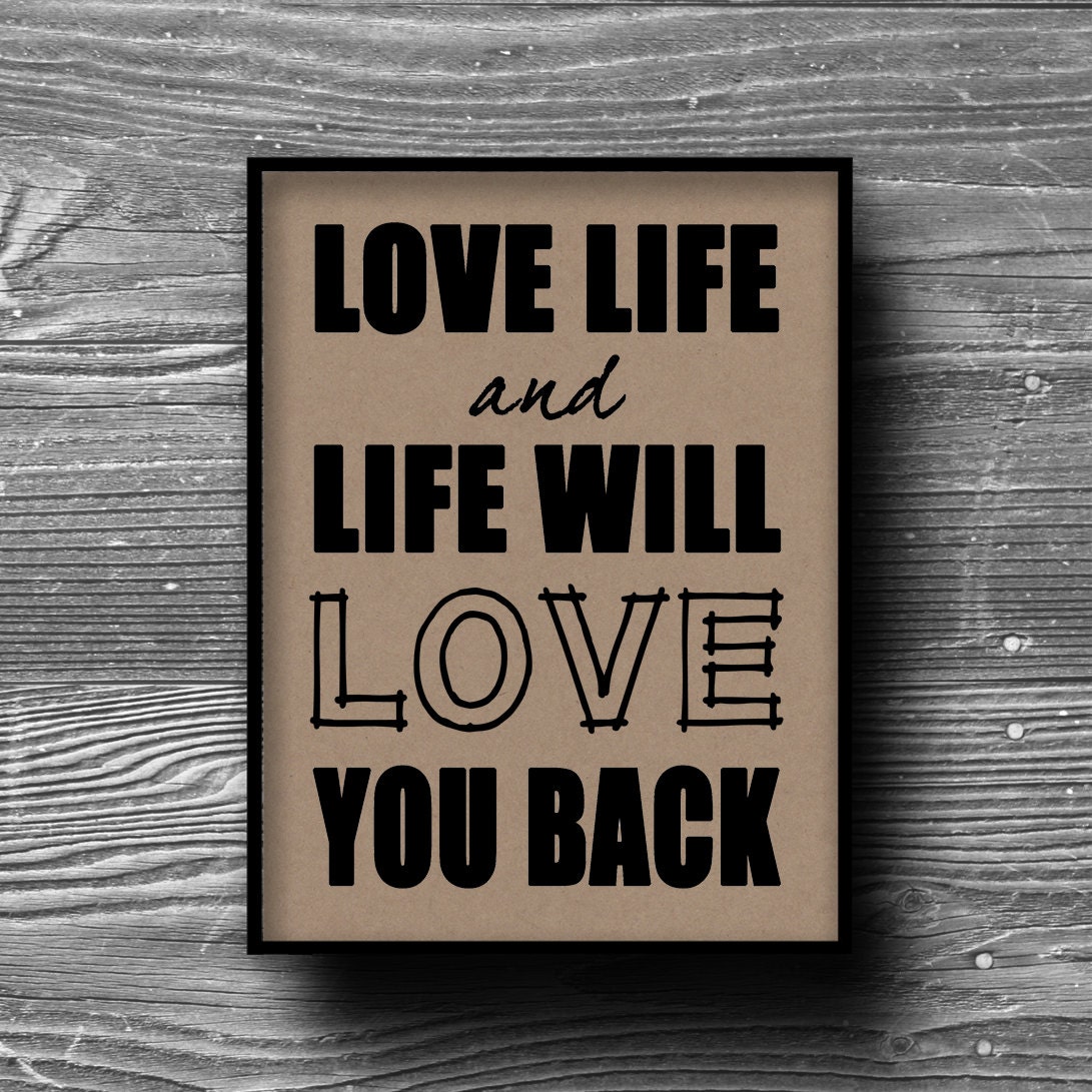 live love life typographic art print quote poster inspirational kraft paper typography 8x10 home decor motivational