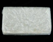 art deco scallop pattern  . irredescent frost white beaded . formal purse . chevron stripes . prom bridal wedding