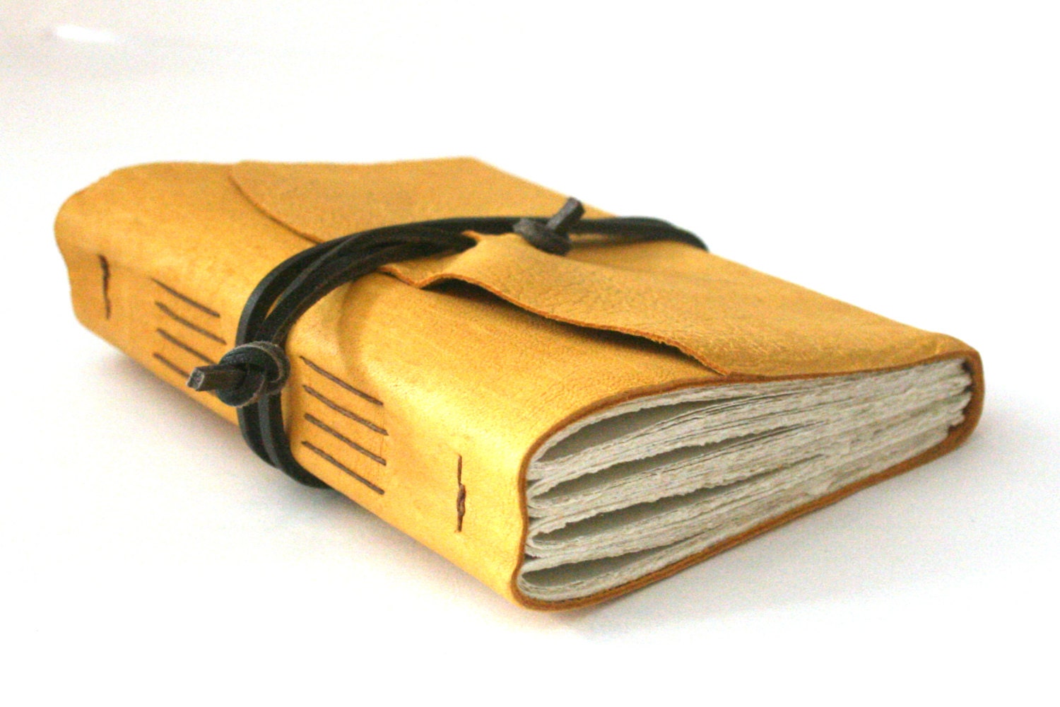 Leather Journal, Gold Yellow, Hand-Bound 4.5 x 6 Journal by The Orange Windmill on Etsy