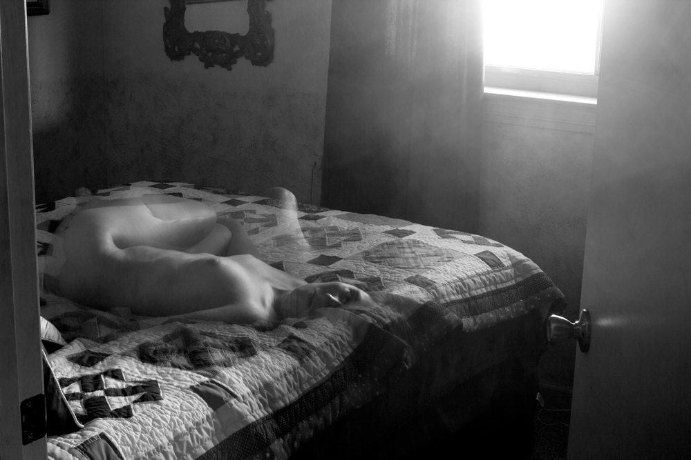 Black and White Nude Self Portrait - Dark Mysterious Ethereal - 16x24 Original Fine Art Print - NatalieArriolaPhoto