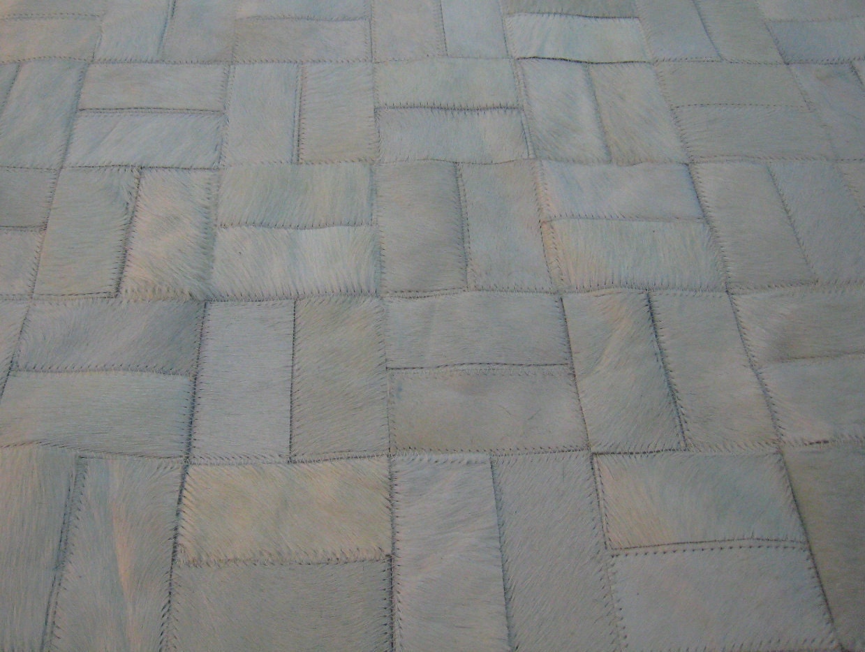 LIFESTYLE by Cara  --  White Custom Cowhide Patchwork Rug Cow Hide Leather Hairhide Carpet