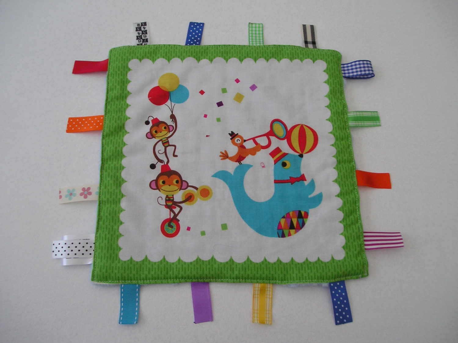 Rainbow Zoo - Taggie Minky Dot Ribbon Lovey Blanket